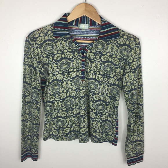 Surkana Long Sleeve Mixed Print Crop Top - Picture 1 of 5